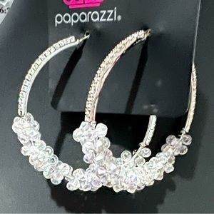 Silver Hoops with White Rhinestones